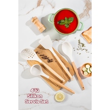 Porsima 3166 Bambu Silikon 4 Parça Servis Takımı Seti Beyaz Beyaz