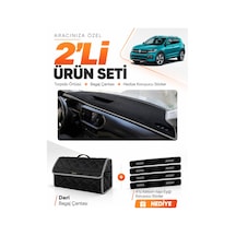 Volkswagen T-cross 2021-2023 Uyumlu Torpido Örtüsü + Deri Bagaj Çantası + Sticker Seti - Siyah Gri