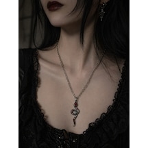 Gotik Yılan Figürlü Kırmızı Detaylı Metal Kolye Unisex 60 Cm Zincir Çok renkli