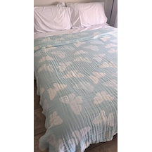 Kelebek Desen 4 Katlı Müslin Pike Yatak Örtüsü Battal Boy 240x260 Cm Mavi Diğer