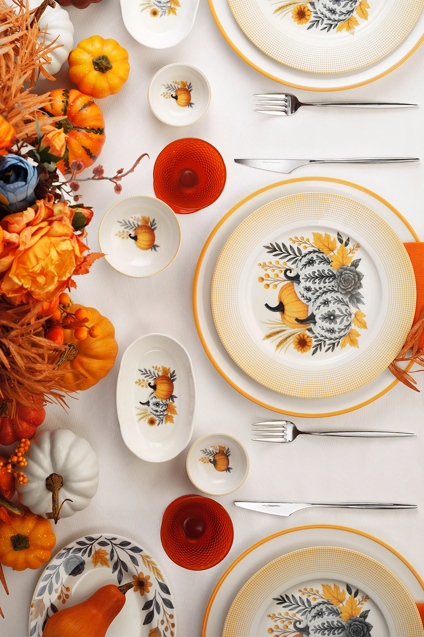 Kütahya Porselen Bone Pumpkin 14 Parça 6 Kişilik Kahvaltı Takımı Ekru