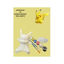 3d Pikachu Figür Boyama Seti - Kendin Boya Hobi Ve Etkinlik Seti - Akrilik Boya + 2 Fırça