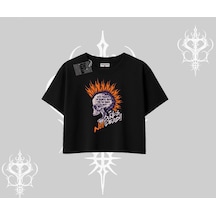 Tarzsokak Oversize Crop Tshirt Burning Skull Rebel Street Anthem Siyah