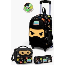 Coral High Kids Siyah Ninja Desenli Çekçekli 3'lü Çanta Seti Set0123381