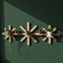 Modern Yıldız Tasarım Masif Ahşap Duvar Rafı - 100x25 Cm Ham Ahşap Dekoratif Raf Bej