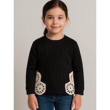 Kız Çocuk Motif İşlemeli Bluz-16287 Siyah