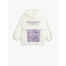 Koton Oversize Kapşonlu Sweatshirt Baskılı Sucuba Kumaş Detaylı Cepli Ekru 3wkg10725ak