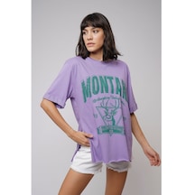 Gabria Kadın Montana Baskılı Yan Yırtmaçlı T-Shirt Lila