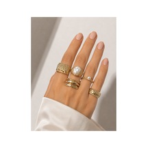 Tamore Gold 5 Li İnci Taşlı Yüzük Seti Vintage Elegant Kombin