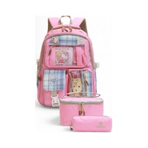 Relaxion 2203-1395 Kore Tarzı Unisex Çocuk Üçlü Set İlkokul Sırt Çantası Pembe