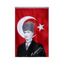 Lona Sanat Türk Bayrağı Kalpaklı Atatürk Posterli Saten Türk Bayrağı K.atatürk İmzalı Türk Bayrağı 70x100 Diğer