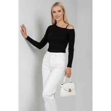 Biçomi Tek Omuz İpli Bluz Siyah T4328 Siyah