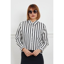 Dparis Çizgili Crop Gömlek