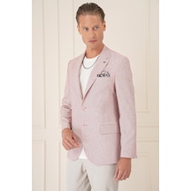 Efor Comfort Fit Çift Yırtmaç Kırçıllı Keten Casual Bordo Ceket C 677 Bordo