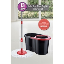 Grimorlife Turbo Star Black Microfiber Döner Başlıklı Temizlik Seti Büyük Boy Mop 13 Lt.+yedek Mop Hediyeli