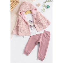 Baby Kapüşonlu Hırkalı 3'lü Kız Bebek Takım 001