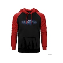 Eternals Logo Splash Kırmızı Reglan Kol Kapşonlu Sweatshirt Kırmızı