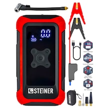 Steiner 16.000 Mah 4'ü 1 Arada 10 Bar Dijital Göstergeli Powerbank Led Fener Şarjlı Akü Takviye Cihazı Hava Kompresörü Kırmızı