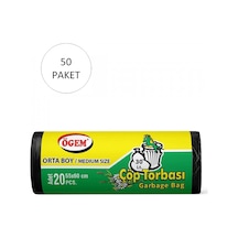 Orta Boy Çöp Torbası 55 X 60 Cm 20 Li Rulo X 50 Paket 1.000 Adet Siyah