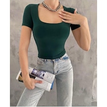 Modazeyosh Kare Yaka Kadın Bluz Yeşil Modazeyosh Kare Yaka Kadın Bluz Yeşil