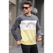 Madmext Füme Bisiklet Yaka Baskılı Sweatshirt 6013 Füme