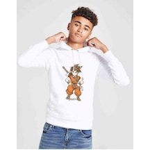 Tshirthane Anime Dragon Ball Baskılı Unisex Çocuk Kapüşonlu Beyaz Sweatshirt (528955871) Beyaz