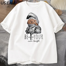 Kendi Şövalye Ayı T-shirt Erkekler Rahat Pamuk Kısa Kollu Erkek Giysileri Komik Ayı Baskı Tsh 3065 Beyaz