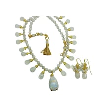 Sibelce 1436 Aytaşı Kolye-küpe El Yapımı Takı Seti Beyaz