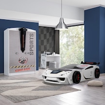 Setaymobilya Sports Çocuk Odası - Vento Arabalı Yatak, Dolap, Masa - Beyaz