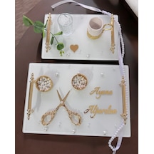 Bonding Gold Beyaz İncili Söz Tepsisi Nişan Tepsisi Ve Damat Kahve Fincan Tepsisi Kırmızı Kırmızı