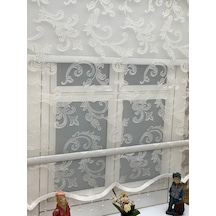 Kırık Beyaz Ekru Spor Desenli Çift Mekanızmalı Tül Stor Perde