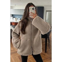Madmext Kahverengi Dik Yakalı Cepli Peluş Mont Mg1966-kahverengi Kahverengi