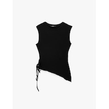 Koton Bürümcük Kumaş Slim Fit Yandan Büzgülü Asimetrik Kolsuz Bluz Siyah 6sak10484ek