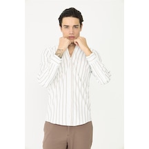 Bej Çizgili Uzun Kollu Gömlek Slim Fit Beyaz-kahve Bej Çizgili Uzun Kollu Gömlek Slim Fit Beyaz-kahve
