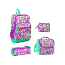 Kids Açık Pembe Su Yeşili Avokado Desenli 4 Lü Okul Çanta Seti 4set23709
