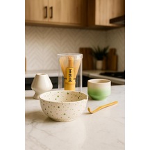 Premium Matcha Seti, Seramik Kase Ve Bardak, Bambu Chasen Çırpıcı, Tutucu Ve Kaşık Dahil, 5 Parça çok renkli