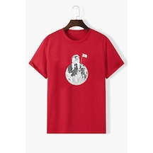 Flood Of Style Unisex Astronot Baskılı T-shirt Kırmızı