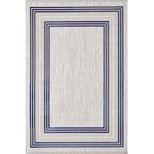 Artemis Halı Murano 09164c Bej Lacivert Çizgili Çerçeveli Yün Halı Lacivert Bej