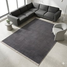 Melena Carpet Modern Salon Halısı Premium Seri Emboss Kabartmalı Saçaklı Kaymaz Taban Halı Antrasit