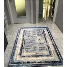 Kaymaz Tabanlı Halı Yolluk Makinede Yıkanabilir Gri Mavi Gri - Mavi