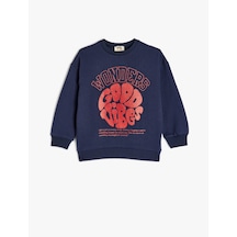 Koton Slogan Baskılı Uzun Kollu Bisiklet Yaka Pamuklu Sweatshirt Lacivert 5wkg10618ak Lacivert