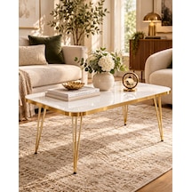 Odera Beyaz Orta Sehpa 90x50 Cm Metal Ayaklı Retro Modern Salon Sehpası Diğer