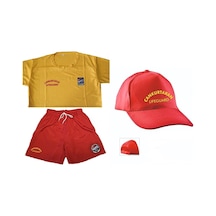 Tssf Sıfır Yaka Dry Touch Kumaş Lifeguard Cankurtaran Üniforma 3'lü Takım Kırmızı-Sarı