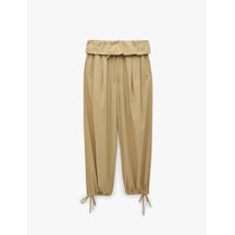 Koton Beli Bağcıklı Katlama Detaylı Balon Form Poplin Harem Pantolon Taş 7wal40014ıw