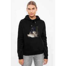 Deaath Note Baskılı Siyah Kadın Kapşonlu Sweashirt