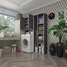 Kenzlife Çamaşır Makinesi Dolabı Sinemsüpürge Gri 180 126 30 Banyo Kapaklı Arkalıklı Raflı Çok Renkli
