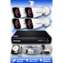 Picam 4 Kameralı Kare 4 Dış Kamera Set 250 GB HDD Full HD Gece Görüşlü Güvenlik Kamerası Sistemi