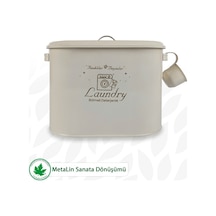 Bölmeli Metal Kapaklı Ölçekli Deterjanlık, Toz Deterjanlık Saklama, Banyo Düzenleyici, Laundry Baskılı Ln1258 - Krem Bej