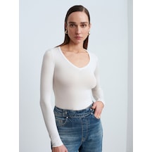 Dilvin 32310 V Yaka Kaşmir Bluz-ekru Ekru