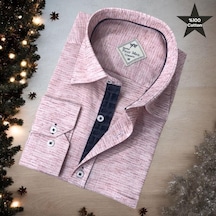 Pamuklu Oxford Uzun Kollu Unisex Gömlek Slim Fit -9585 Pembe